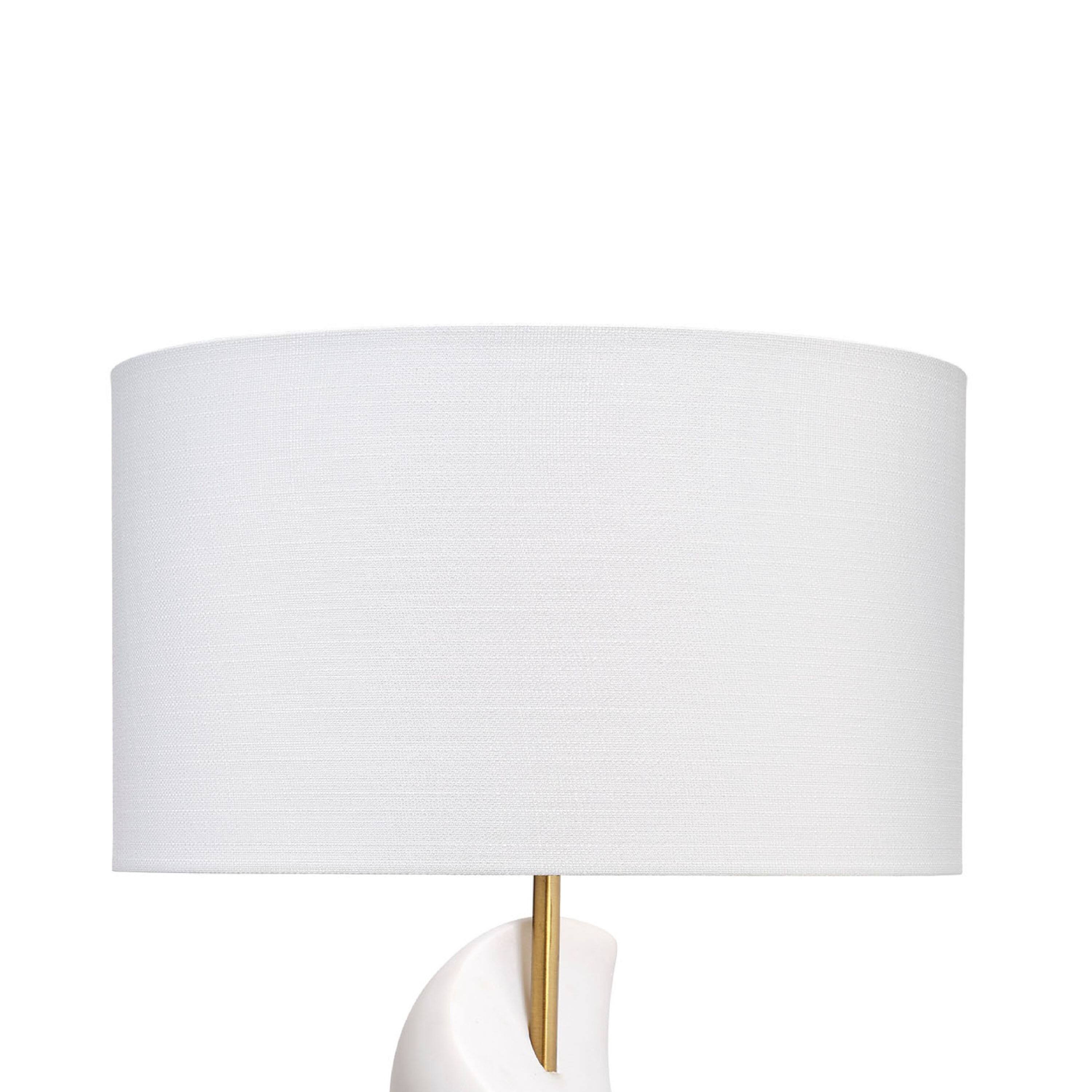 Left. Manhattan Lane - Koz Accent Table Lamp, Linen Shade, Curved Sculpture 32 Inch - White, Brass Finish.