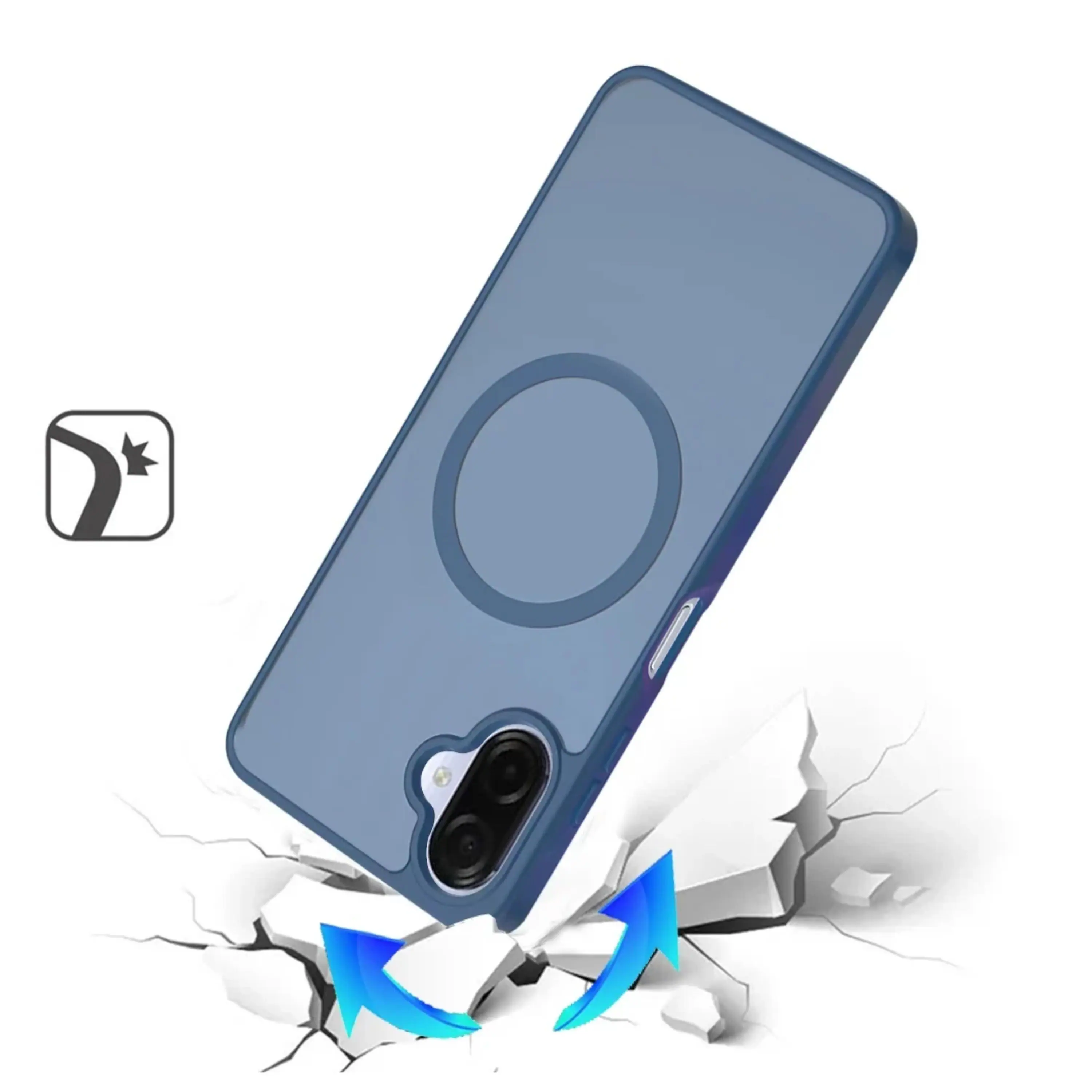 Left. Kitcheniva - Soft Touch Magnetic Circle Frosted Back Phone Case With Tempered Glass For Samsung Galaxy A07 Navy Blue - Navy Blue.