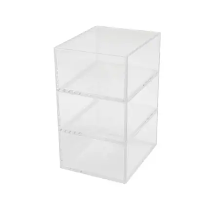 Front. Martha Stewart - Brody Set of 3 Clear Plastic Stackable Desktop Storage Organizer Trays - 3" x 3.75" - Clear.