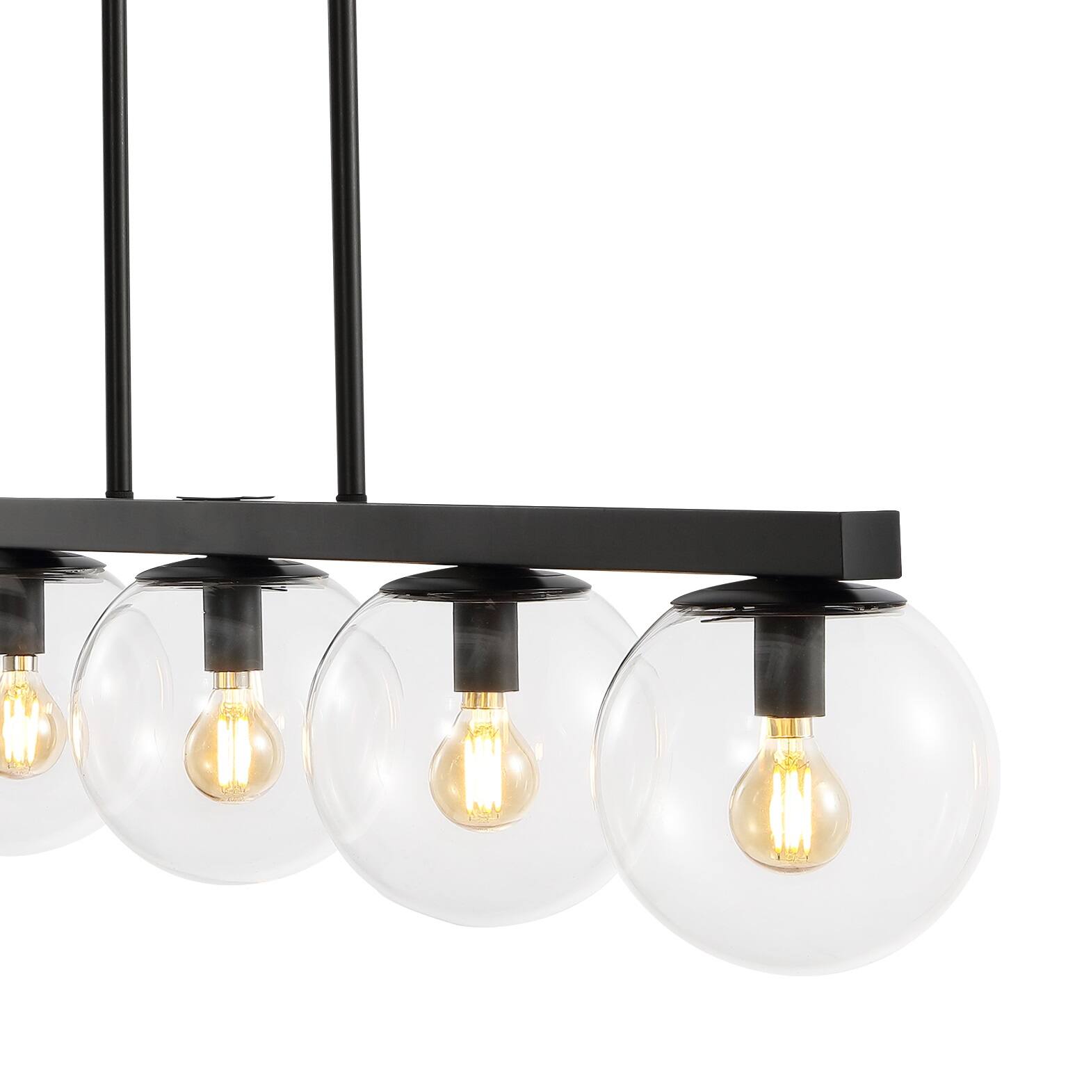 Alt View 4. Jonathan Y - Luca Parisian 45.5" 5-Light Modern Glam Iron Globe Linear LED Pendant, Black/Clear - Black.