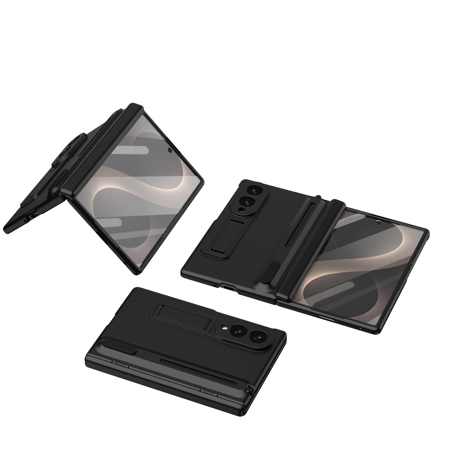 Alt View 2. Dteck - Rugged Case for Samsung Galaxy Z Fold8,Built-in Screen Protector & Stylus Pen,Hinge Protection Hard PC Stand Cover - Black.