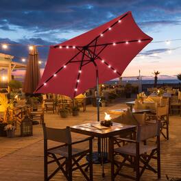 Gymax - 9 ft Patio Table Market Umbrella Yard Outdoor w/ Solar LED Lights - Burgundy