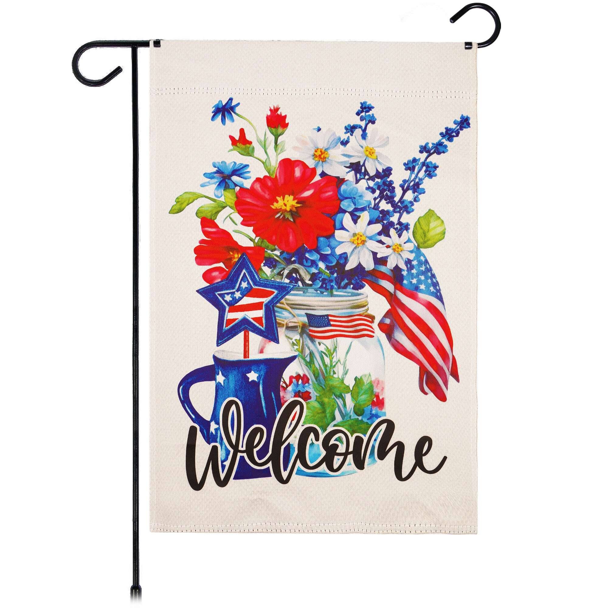 Front. G128 - Welcome Patriotic Mason Jar Garden Flag 12 x 18 Double-Sided. - Multicolor.