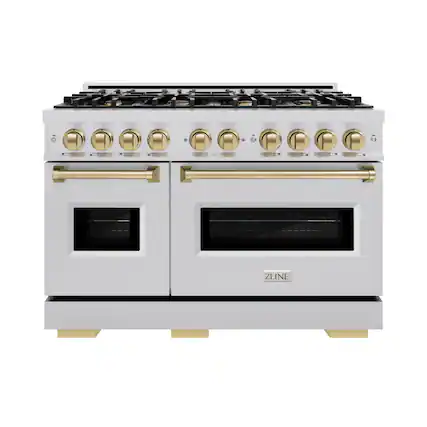 Front. ZLINE - ZLINE Autograph 48" Classic Double Oven Dual Fuel Range w/ Champagne Bronze Accents (CDRZ-48-CB) - Stainless Steel.