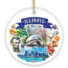 OrnamentallyYou - Artistic Illinois State Themes and Landmarks Christmas Ornament Circle - Multi-colored