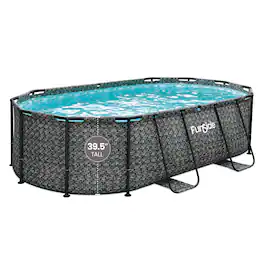 Funsicle - 13'11" Oasis Designer Oval Above Ground Pool w/ Pump - Dark Herringbone