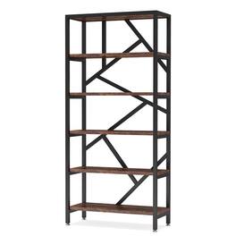 Kadyn - Bookshelf, Storage Shelf, Bookcase,71" Bookshelf, Industrial Etagere Bookcase 6 Shelf Display Rack, Black - Brown
