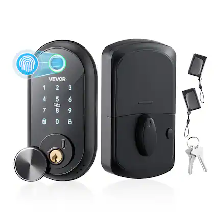 Front. VEVOR - Fingerprint Door Lock, Electronic Biometric Deadbolt with Touchscreen, Auto Locking, One-Time Code,Anti-Peeking Password - Matte black.