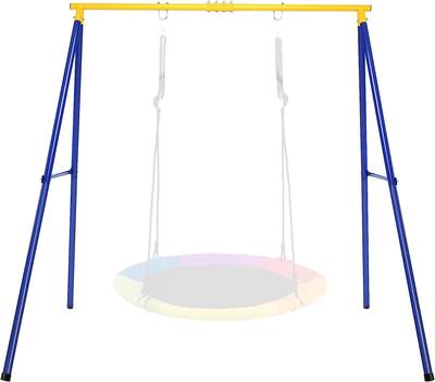 Front. Costway - Costway Metal A-Frame Swing Stand Heavy Duty Extra Swing Frame w/Ground Stakes for Backyard - Blue,Yellow.