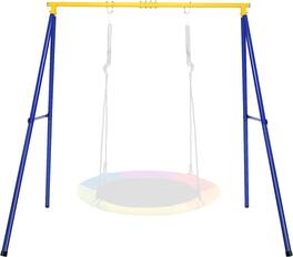 Costway - Metal A-Frame Swing Stand Heavy Duty Extra Swing Frame w/Ground Stakes for Backyard - Blue,Yellow