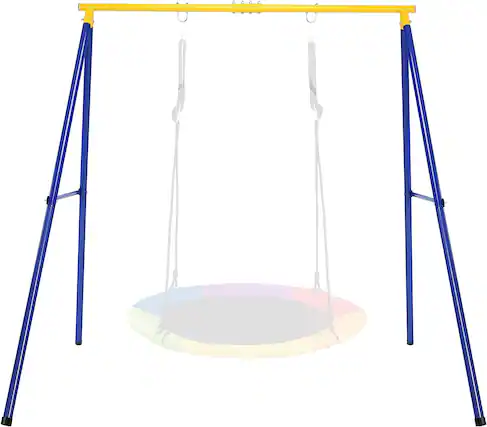 Front. Costway - Costway Metal A-Frame Swing Stand Heavy Duty Extra Swing Frame w/Ground Stakes for Backyard - Blue,Yellow.