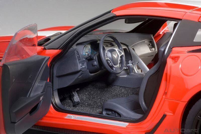 Alt View 2. Autoart - 2017 Chevrolet Corvette C7 Grand Sport Red with White Stripe and Black Fender Hash Marks 1/18 Model Car by Autoart.