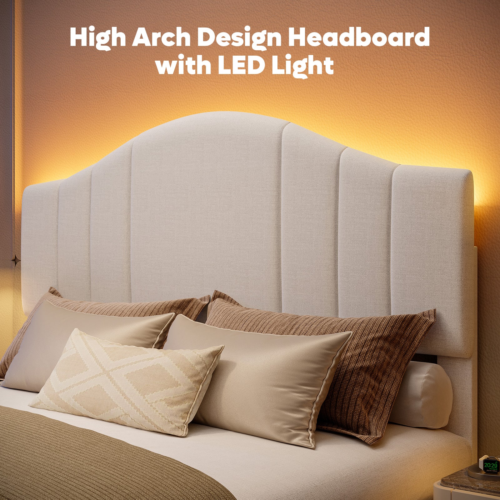 High Arch Design Headboard with LED Light