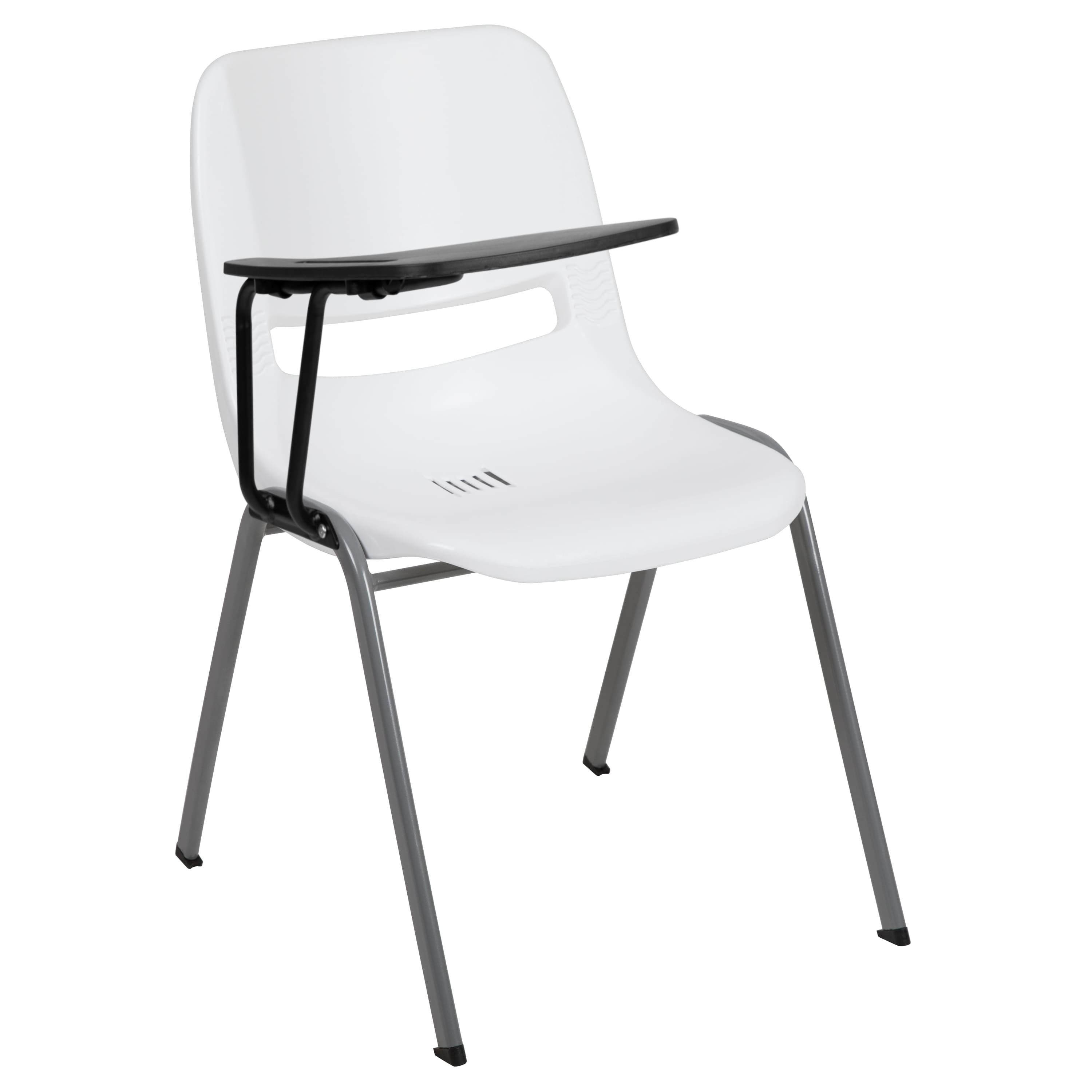 Emma + Oliver - Ergonomic Shell Chair with Right Handed Flip-Up Tablet - Tablet Arm Desk - White