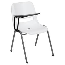 Emma + Oliver - Ergonomic Shell Chair with Right Handed Flip-Up Tablet - Tablet Arm Desk - White