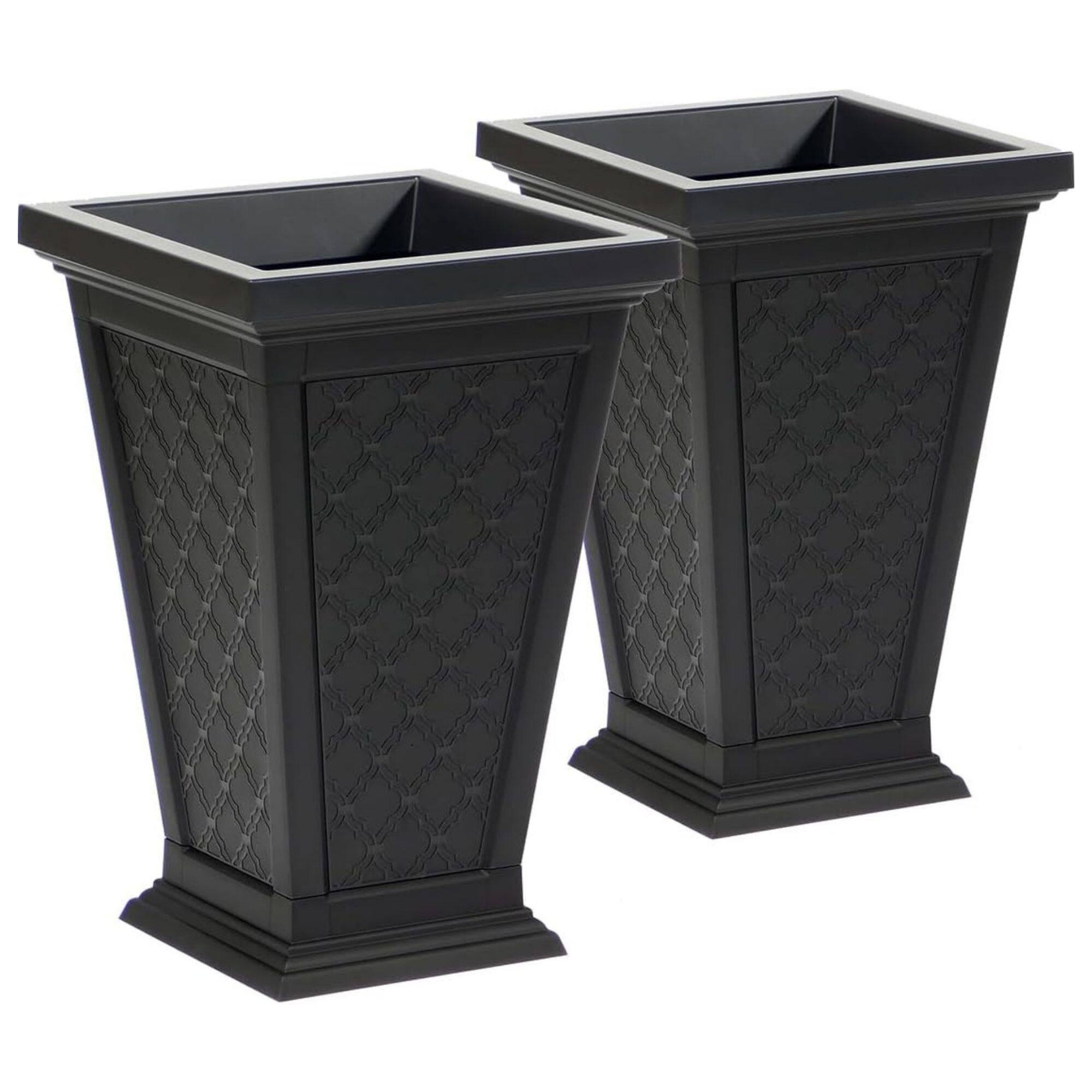 Front. FCMP Outdoor - FCMP Outdoor Modemmo Self-Watering Planter, Casablanca Pattern, Black, Set of 2.