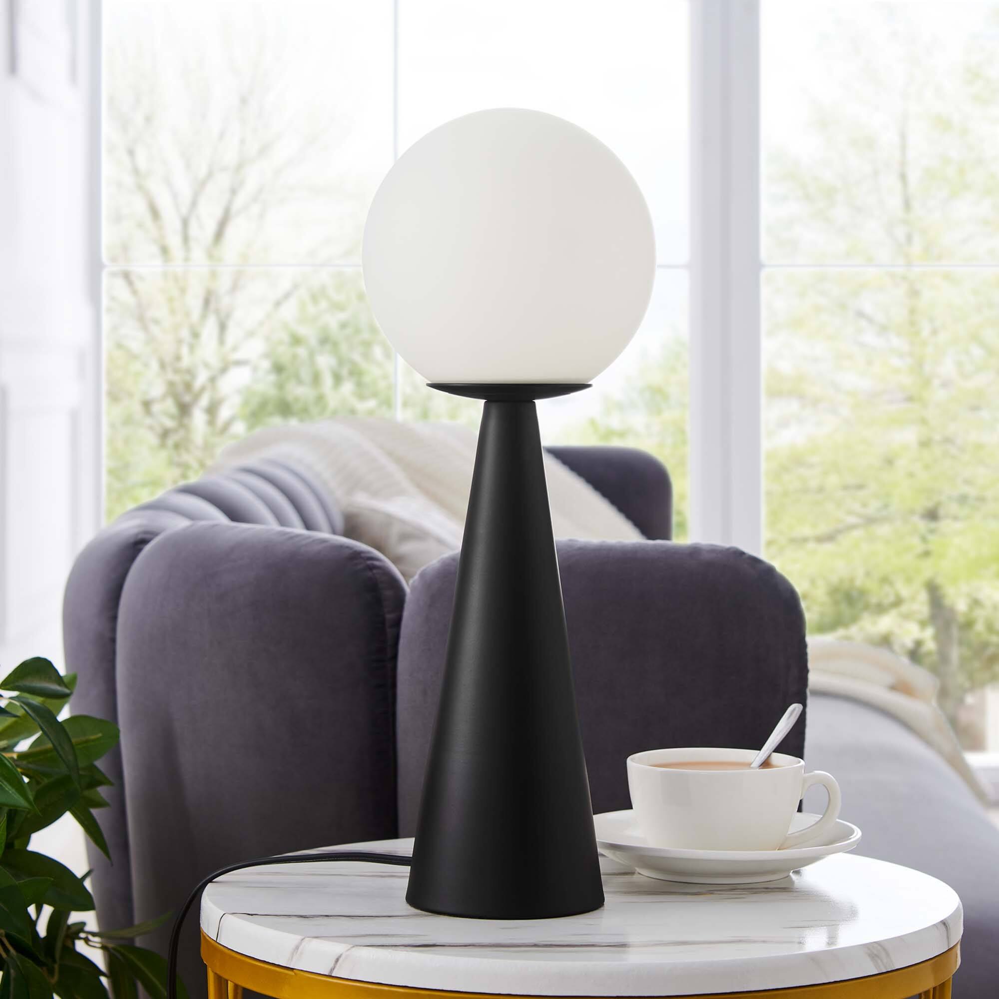Alt View 1. Modway - Apex Glass Globe Glass Table Lamp by Modway - White Black.