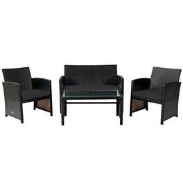 Boyel Living - 4 Pieces Patio Rattan Cushioned Furniture Set with Coffee Table 46.5-in L x 31-in W x 25-in H - Black