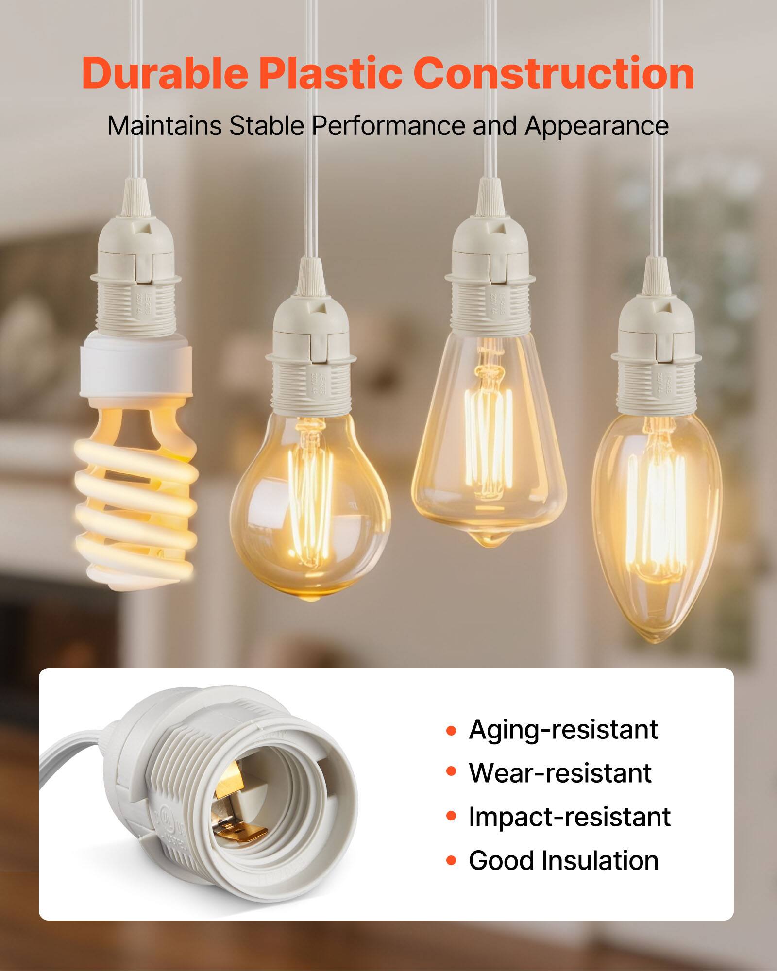 Durable Plastic Construction  
Maintains Stable Performance and Appearance  

- Aging-resistant  
- Wear-resistant  
- Impact-resistant  
- Good Insulation