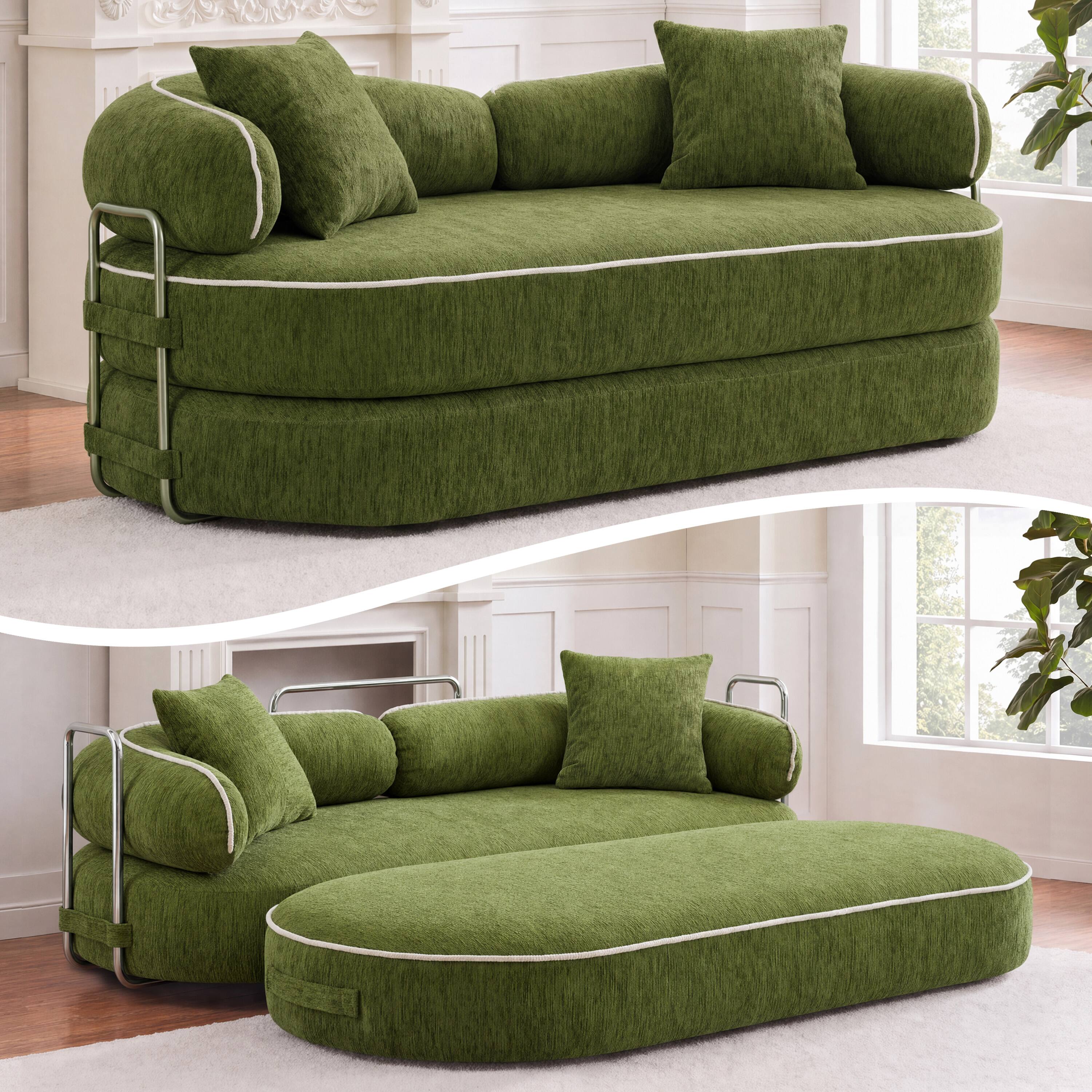 Alt View 6. Vipbear - Curved Loveseat with 4 Pillows, Modern Boneless Couch, Convertible Sleeper Sofa Bed - green.