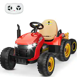 ANPABO - 24V Powered Ride on Tractor for Kids, Max 4.3Mph, EVA Tires, Tippable Trailer, Remote Control, Detachable Trailer - Red