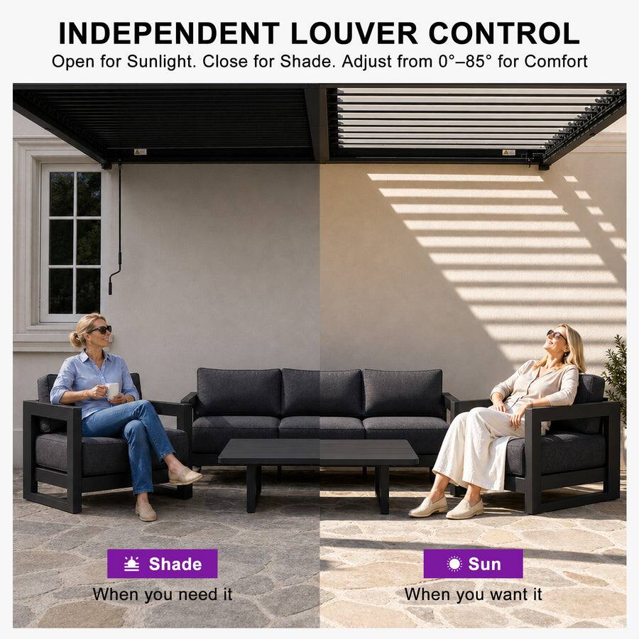 INDEPENDENT LOUVER CONTROL  
Open for Sunlight. Close for Shade. Adjust from 0°–85° for Comfort  

Shade  
When you need it  

Sun  
When you want it