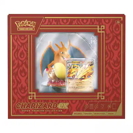 Pokémon Trading Card Game
6+
Charizard ex
330
Brave Wing
60
Explosive Vortex
330
Charizard ex
Super-Premium Collection
Includes:
Promo Cards
Card Display Figure
10 Boosters
Charizard ex
Super-Premium Collection