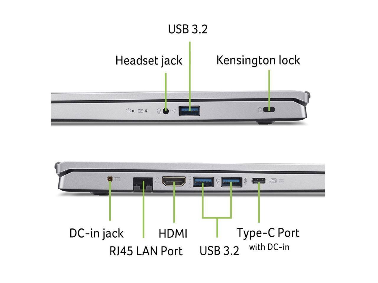 USB 3.2 Headset jack Kensington lock DC-in jack HDMI Type-C Port with DC-in RJ45 LAN Port USB 3.2