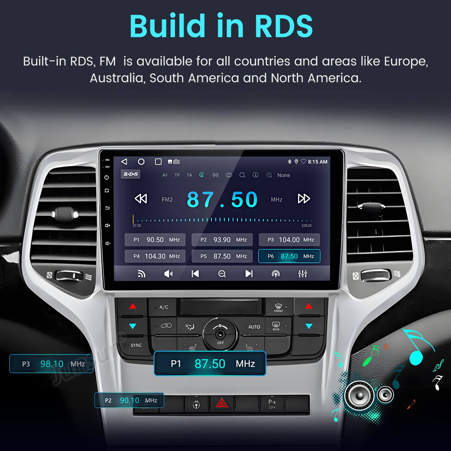 Build in RDS

Built-in RDS, FM is available for all countries and areas like Europe, Australia, South America and North America.