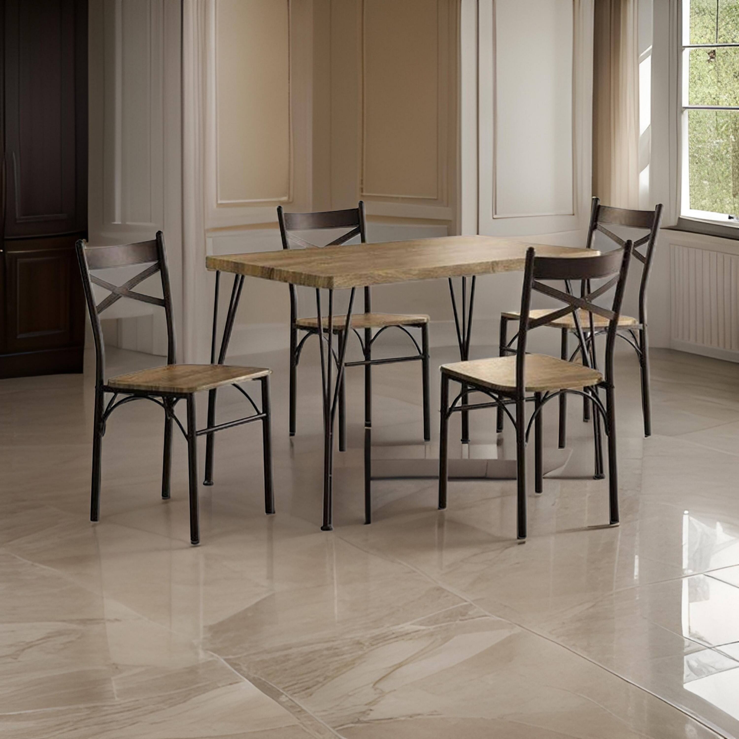 Alt View 5. Manhattan Lane - Leba 5 Piece Dining Table Set, 4 Chairs, Brown Wood Seat, Bronze Metal Legs - Brown, Bronze.