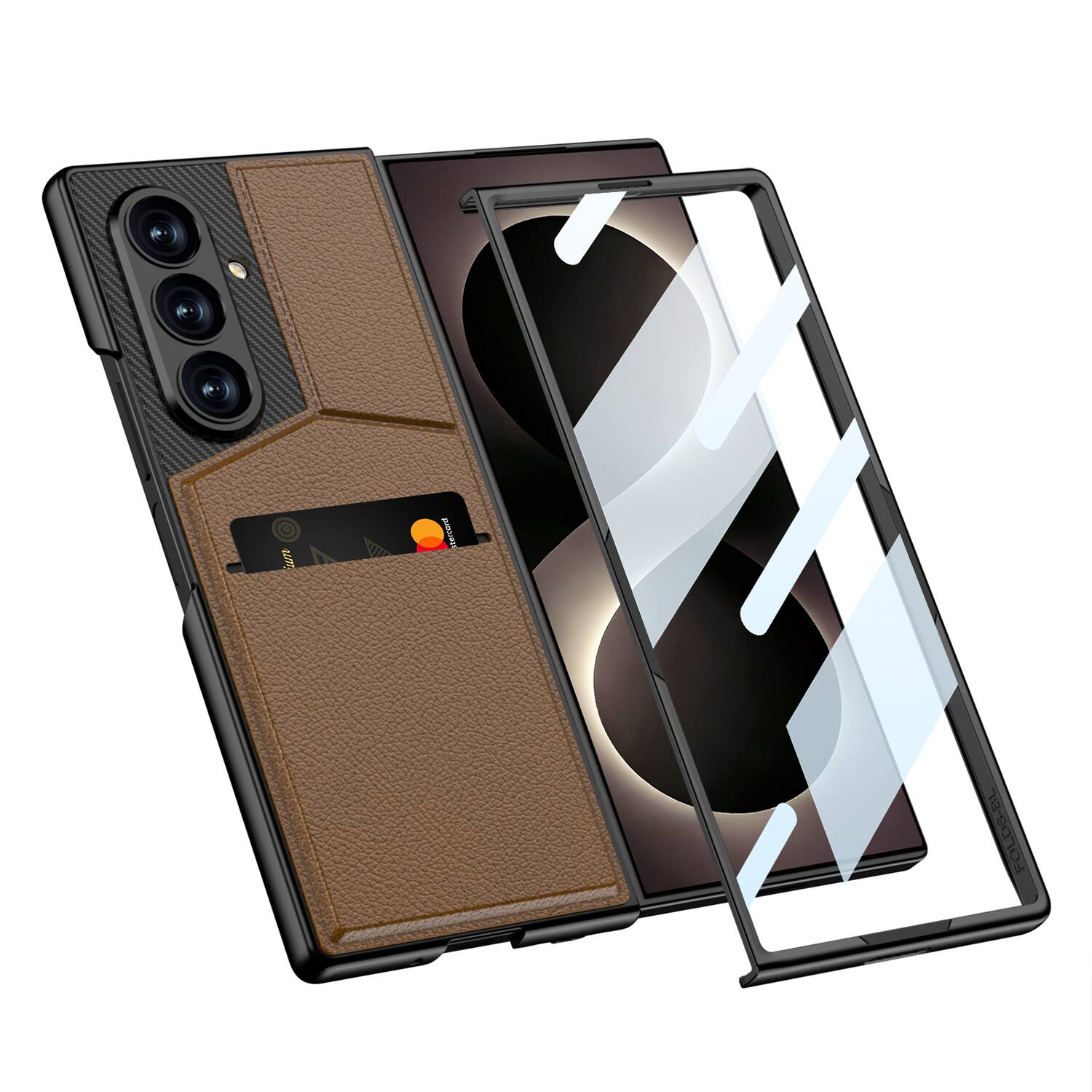Left. Dteck - for Samsung Galaxy Z Fold8 Ultra Case with Built-in Tempered Glass Protector, Slim Card Pocket Kickstand Hybrid Cover - Titaniumgray.