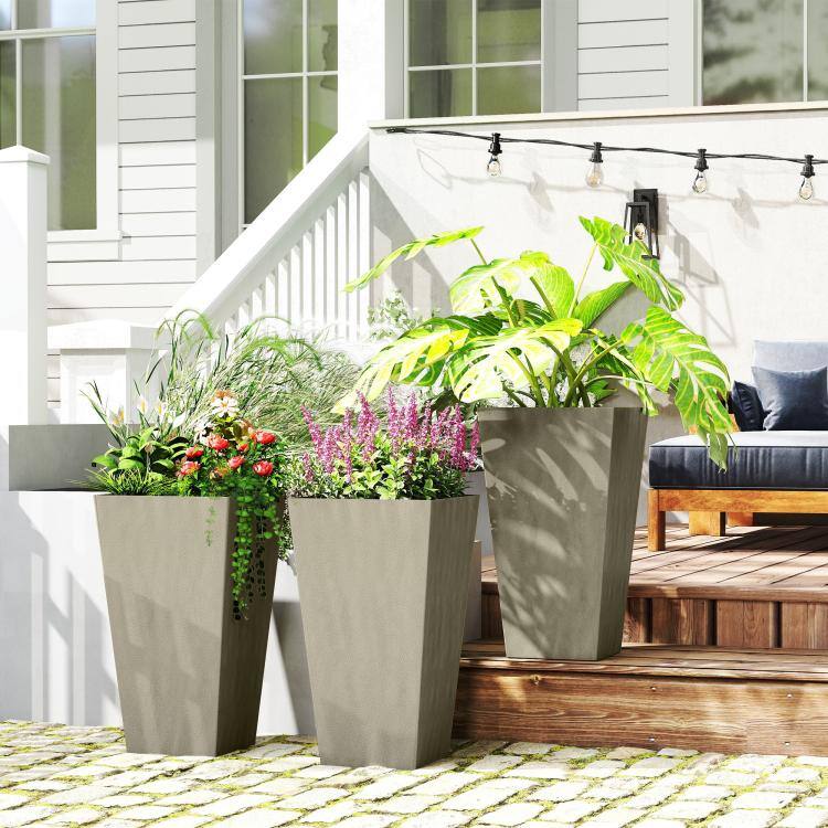 Alt View 1. PULUZ - Tall Planters for Outdoor Plants Set of 3, 28 In Taper Planters with Drainage Holes, Indoor Grande Plant Pots - Grey.