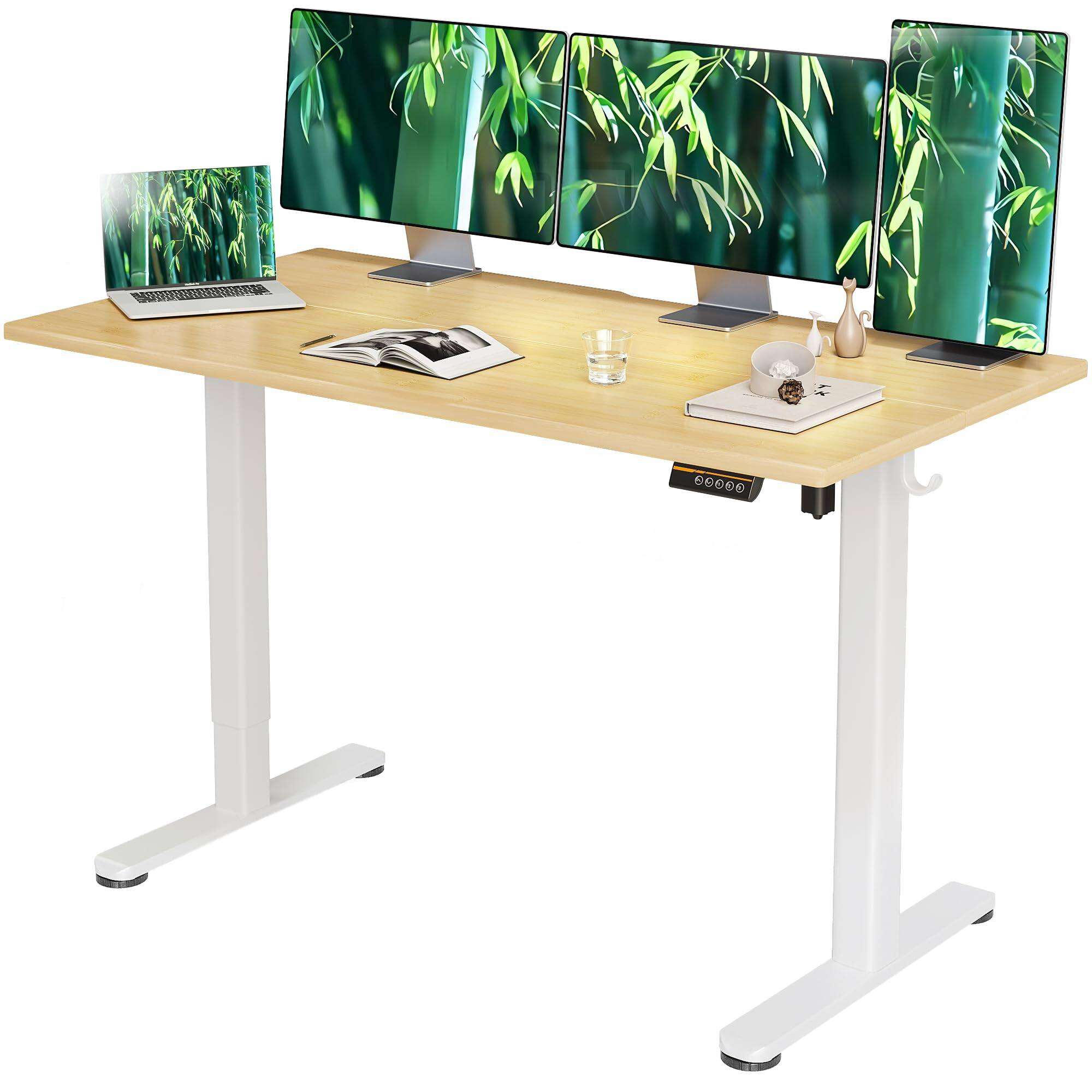 Front. Hirose Alice - Claiks Electric Standing Desk, Adjustable Height Stand up Desk, Sit Stand Home Office Desk with Splice Boar... - Bamboo 55.