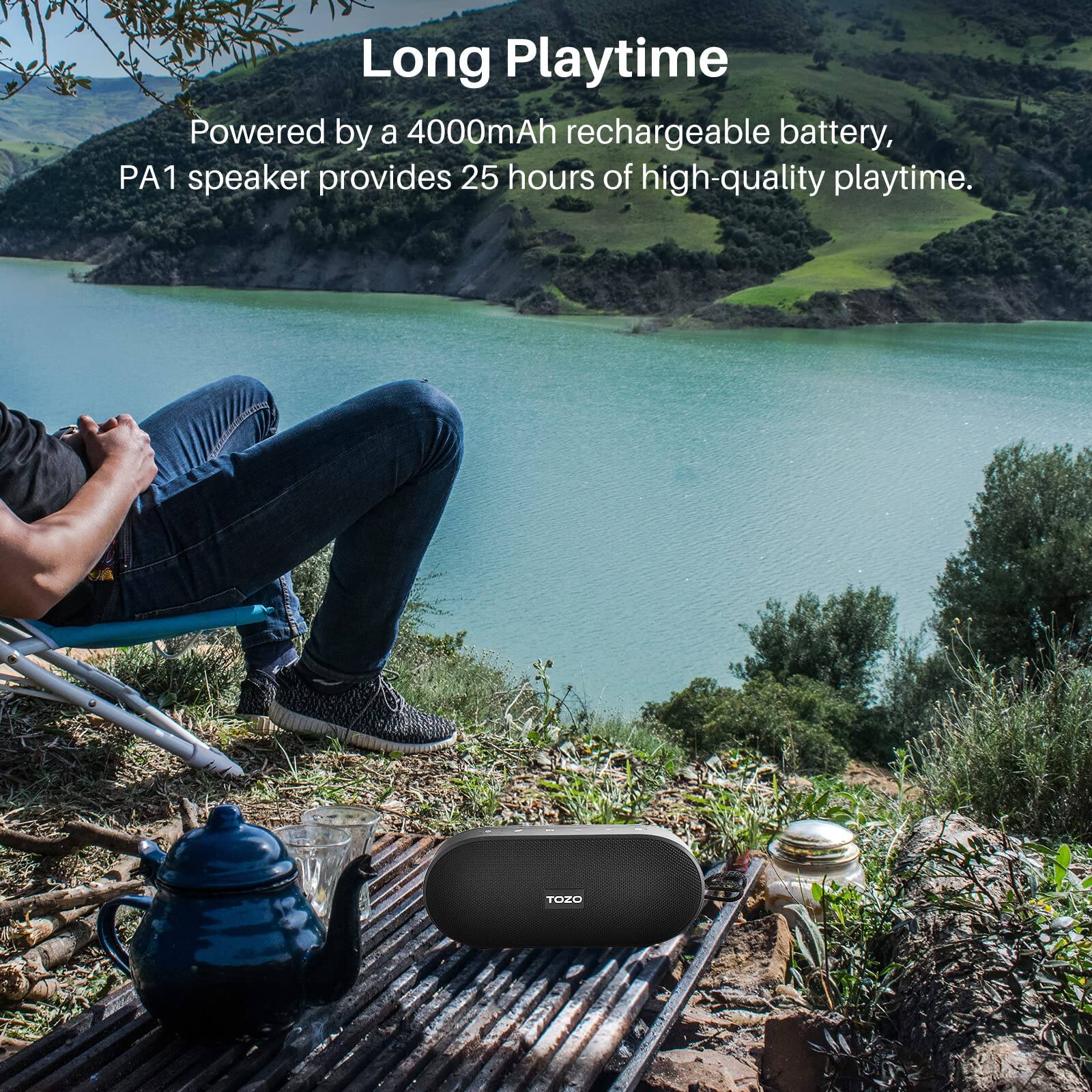 Long Playtime

Powered by a 4000mAh rechargeable battery, PA1 speaker provides 25 hours of high-quality playtime.
