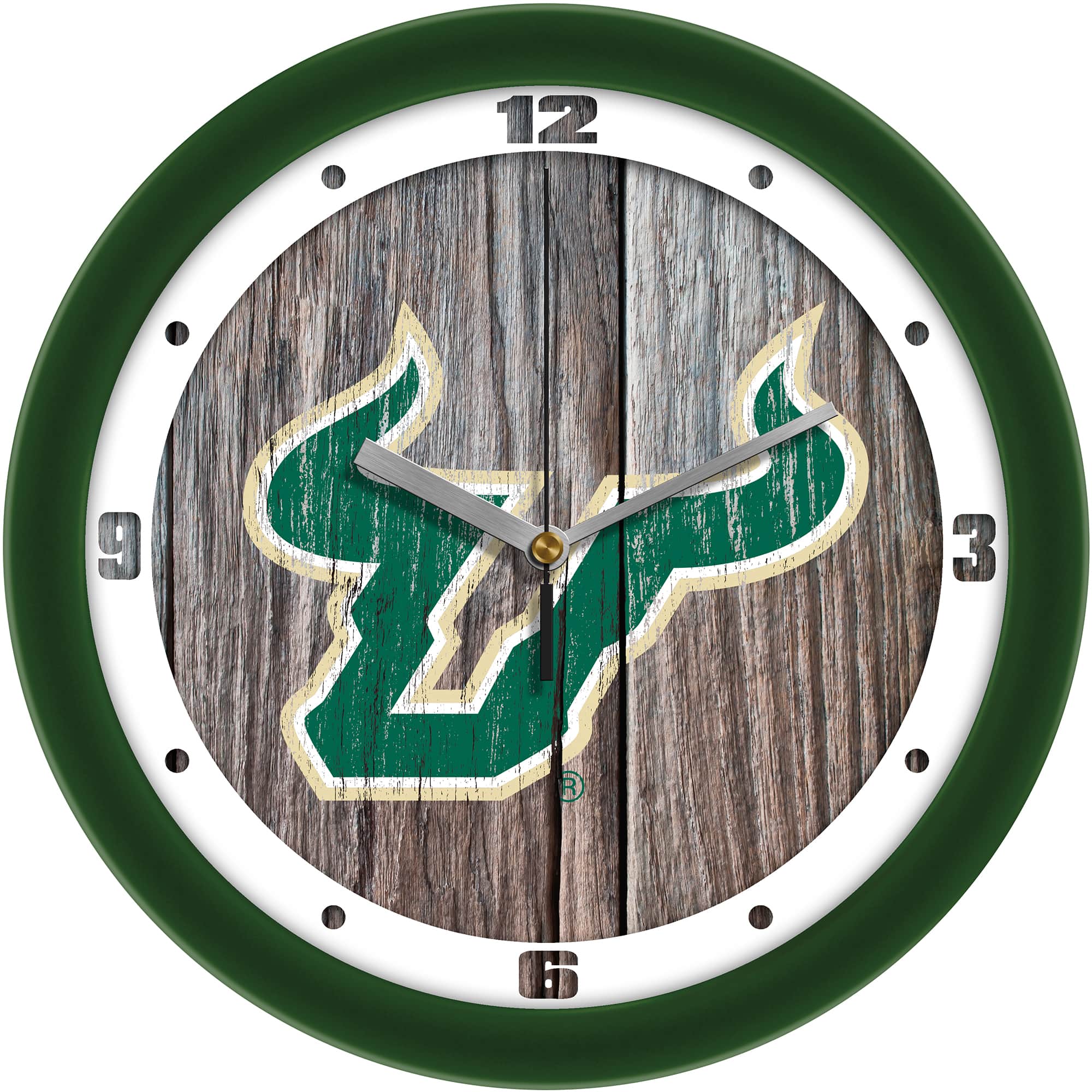 MpDirect - South Florida Bulls 11.5'' Suntime Premium Glass Face Weathered Wood Wall Clock - Multicolor