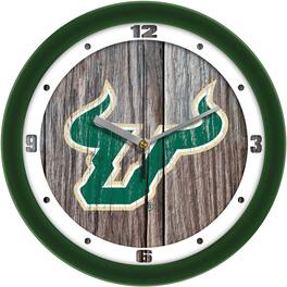 MpDirect - South Florida Bulls 11.5'' Suntime Premium Glass Face Weathered Wood Wall Clock - Multicolor