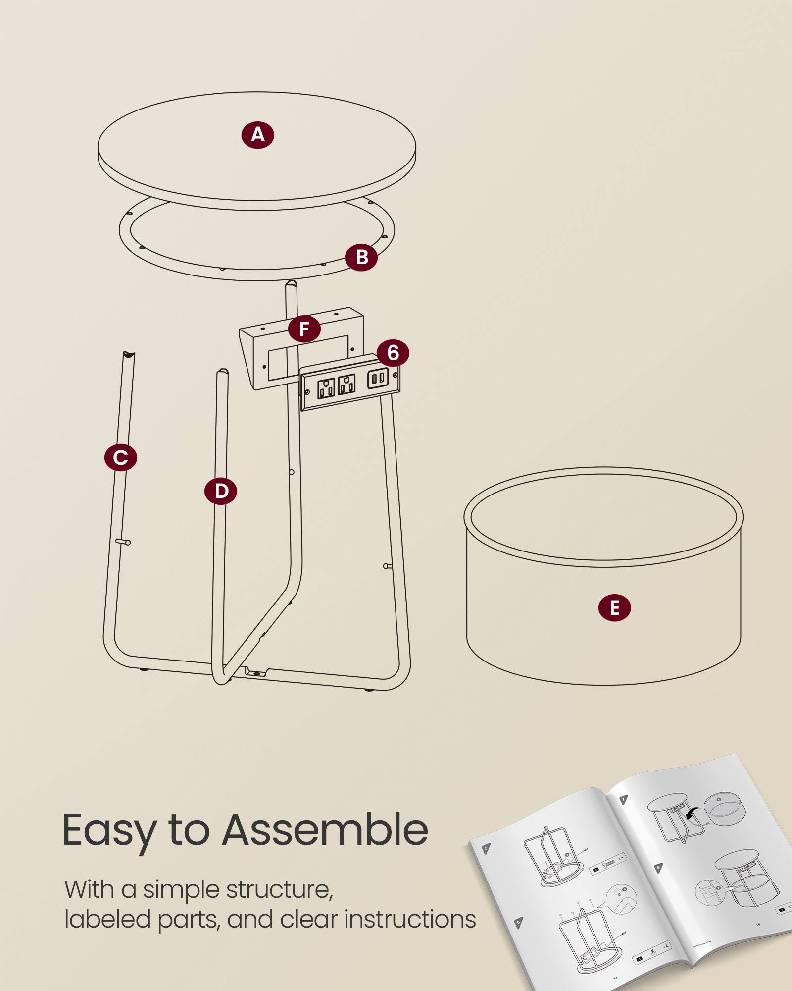 Easy to Assemble

With a simple structure, labeled parts, and clear instructions

A F 6 C C D f E