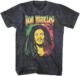 PopMarket - Bob Marley - Bob Marley - Ganja Print T-Shirt - Medium Black Mineral Wash ZRBM0635A2 - APPAREL - Multicolor