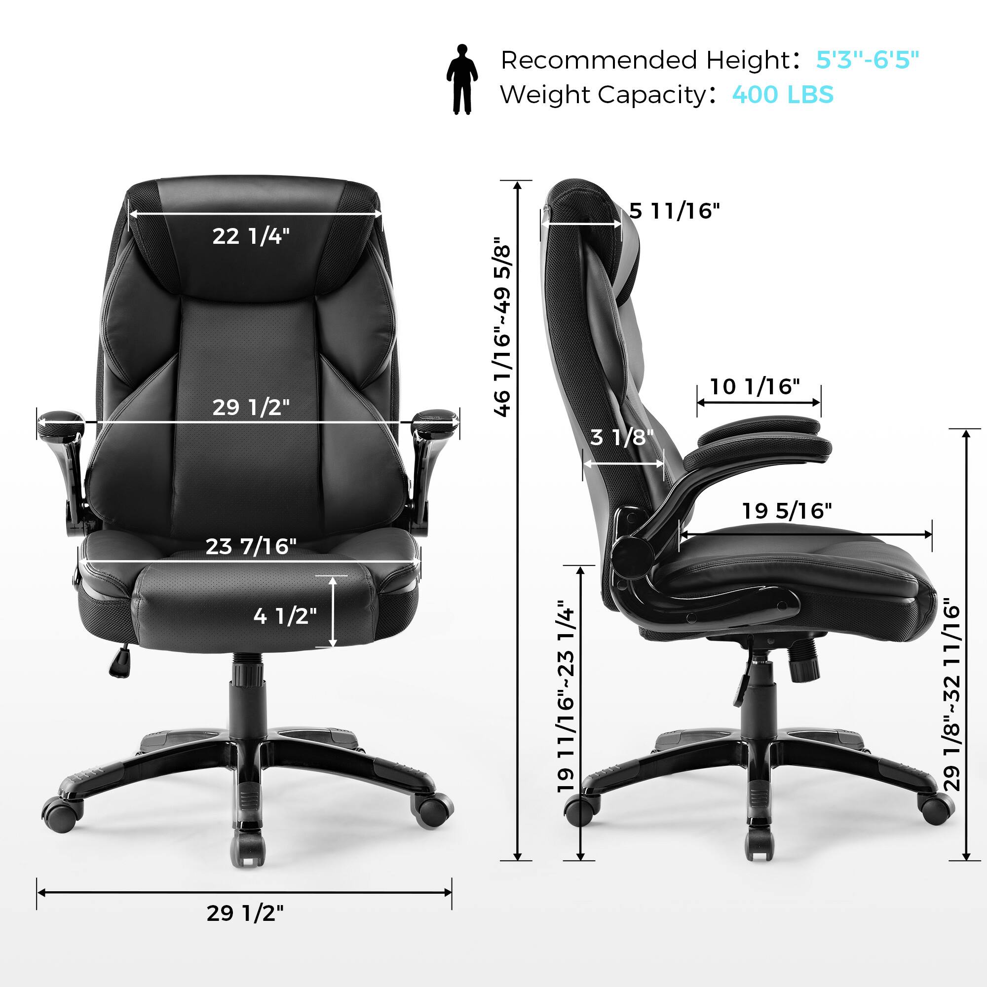 Recommended Height: 5'3"-6'5" Weight Capacity: 400 LBS

22 1/4"
29 1/2"
5 11/16"
10 1/16"
3 1/8"
23 7/16"
19 5/16"
4 1/2"
1/4"
11/16"-23
19 11/16"
1/8"-32
29 1/2"