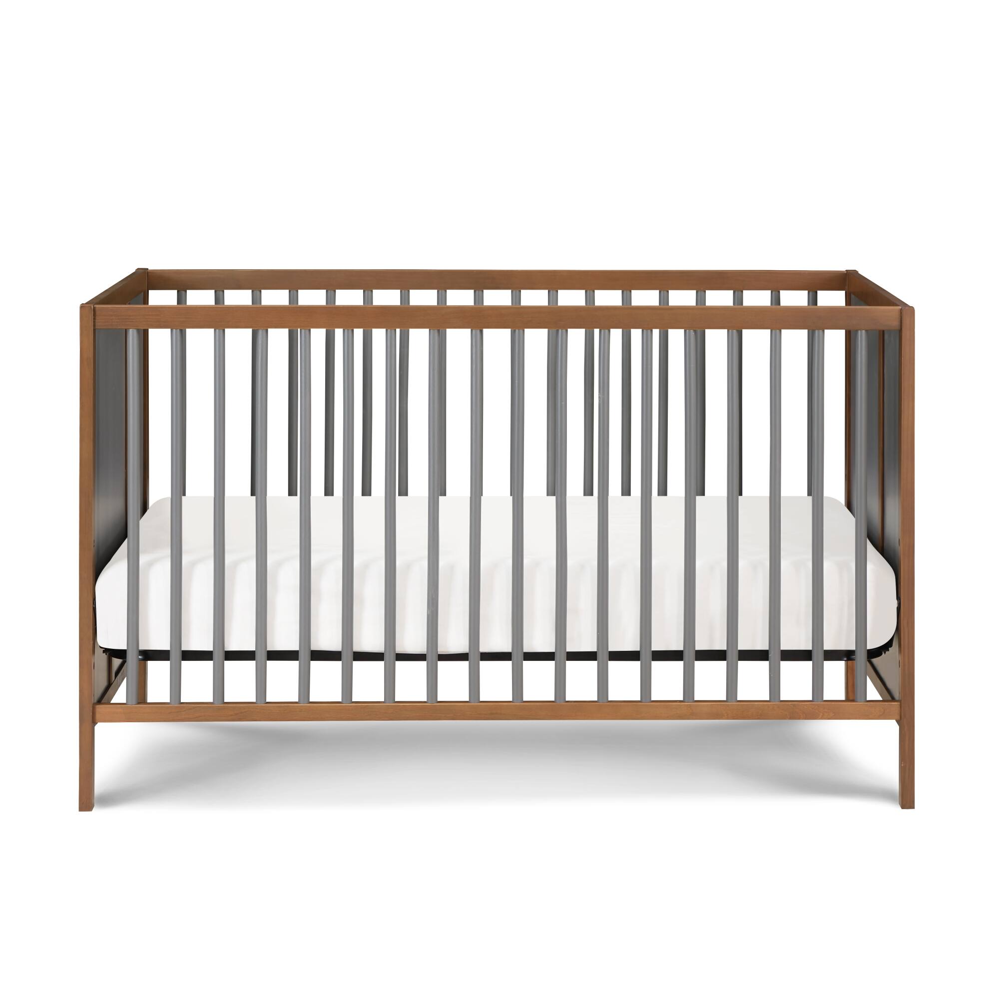 Angle. GOODSILO - Modern 3-in-1 Convertible Wooden Crib with Adjustable Mattress Heights for Nursery Bedroom - Walnut Brown.