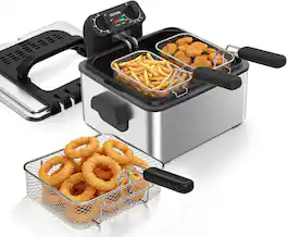 OSTBA - Electric Deep Fryer with 3 Baskets, 1700W Stainless Steel Oil Fryer - Silver