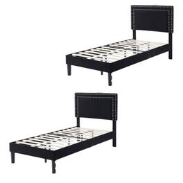 Hivvago - Set of 2 - Twin Dorm Style Tufted Upholstered Platform Bed with Headboard - Black