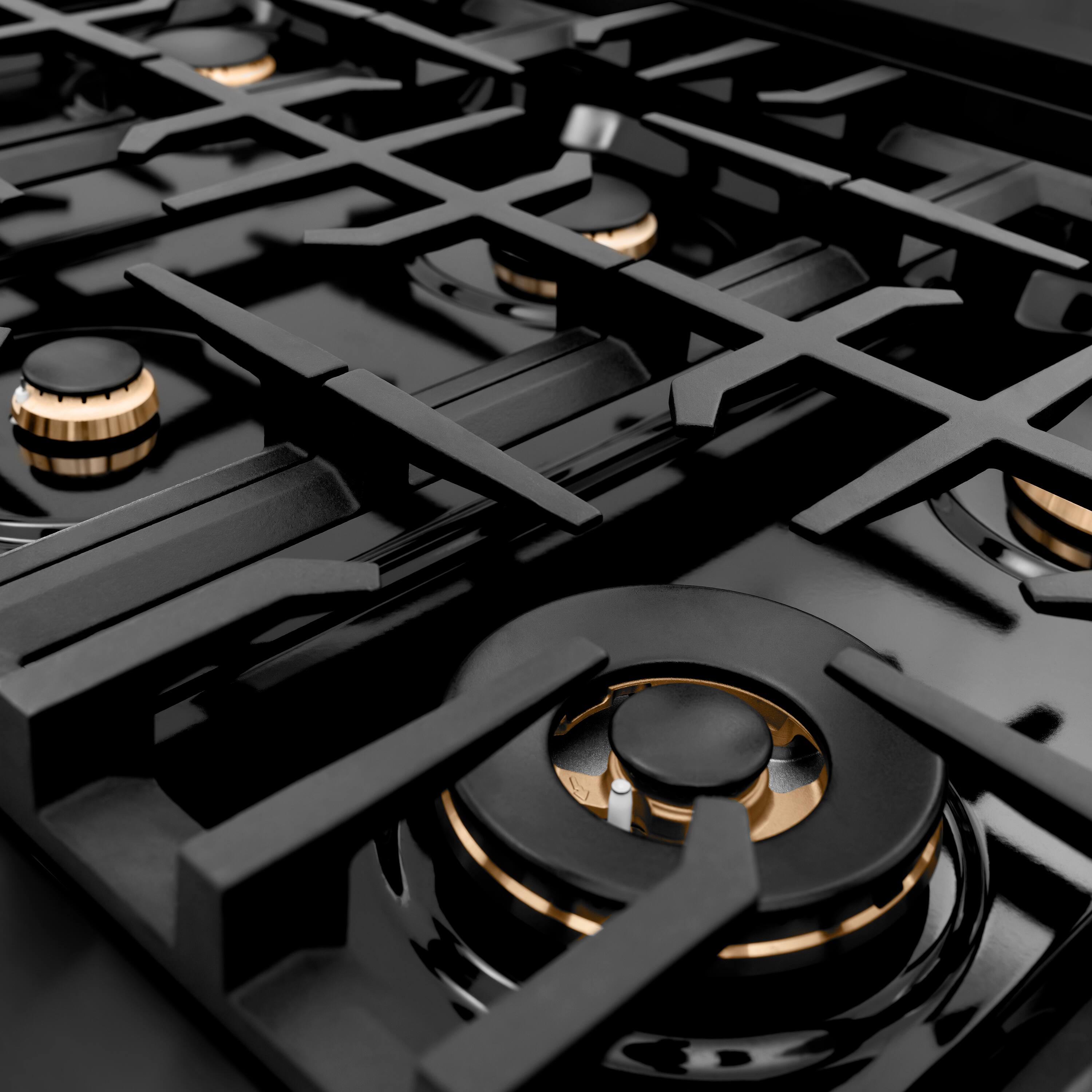 Left. ZLINE - ZLINE Autograph 48 in. Slide-In Classic Rangetop w/ 8 Burners in Black Stainless Steel & Gold Accents - Black Stainless Steel.