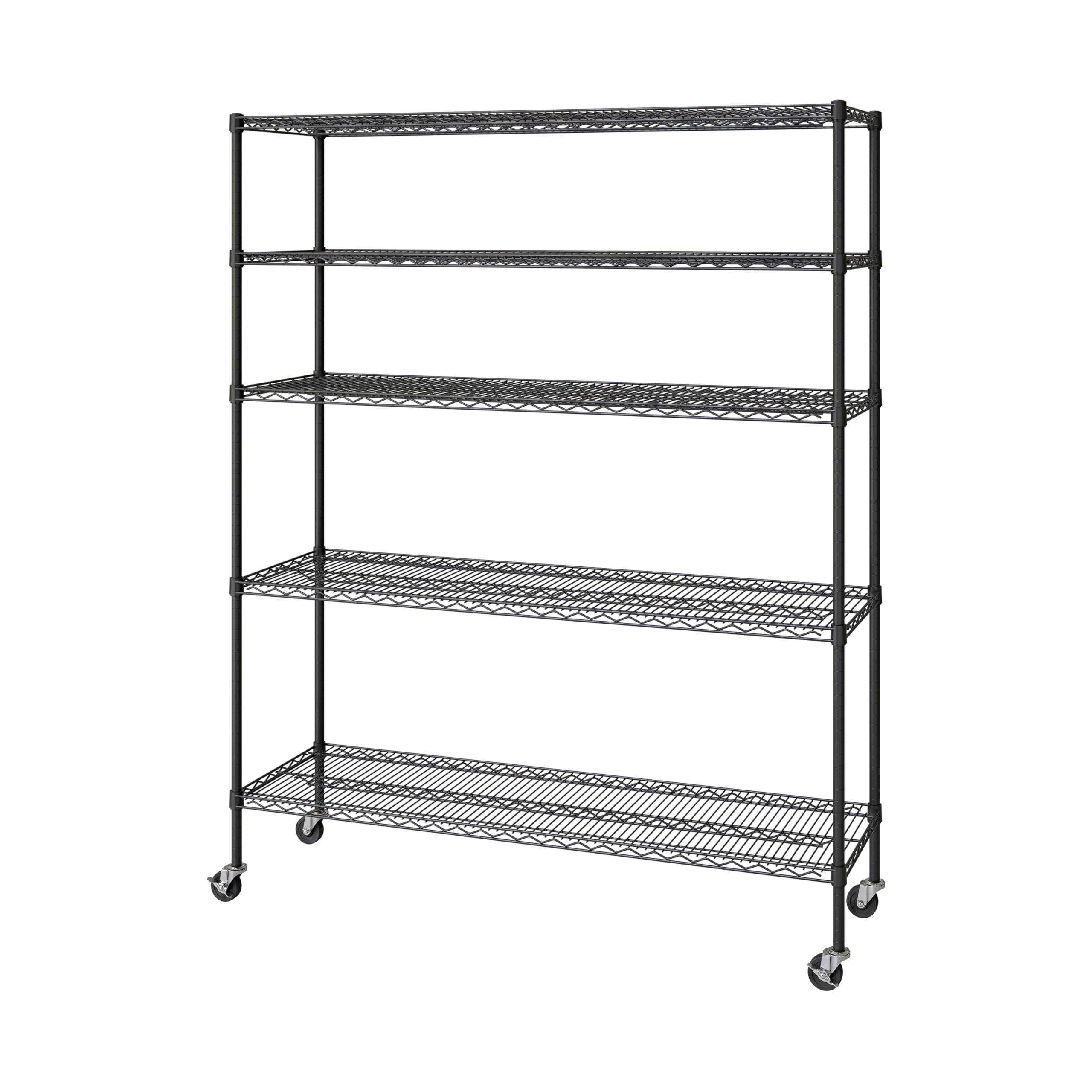 Front. JETRANSPORT - Ultradurable Heavy Duty Solid Steel Wire Rack Storage Unit Organizer For Garage Warehouse Office - Black 5-Tier Shelving 60 W x 18 D.