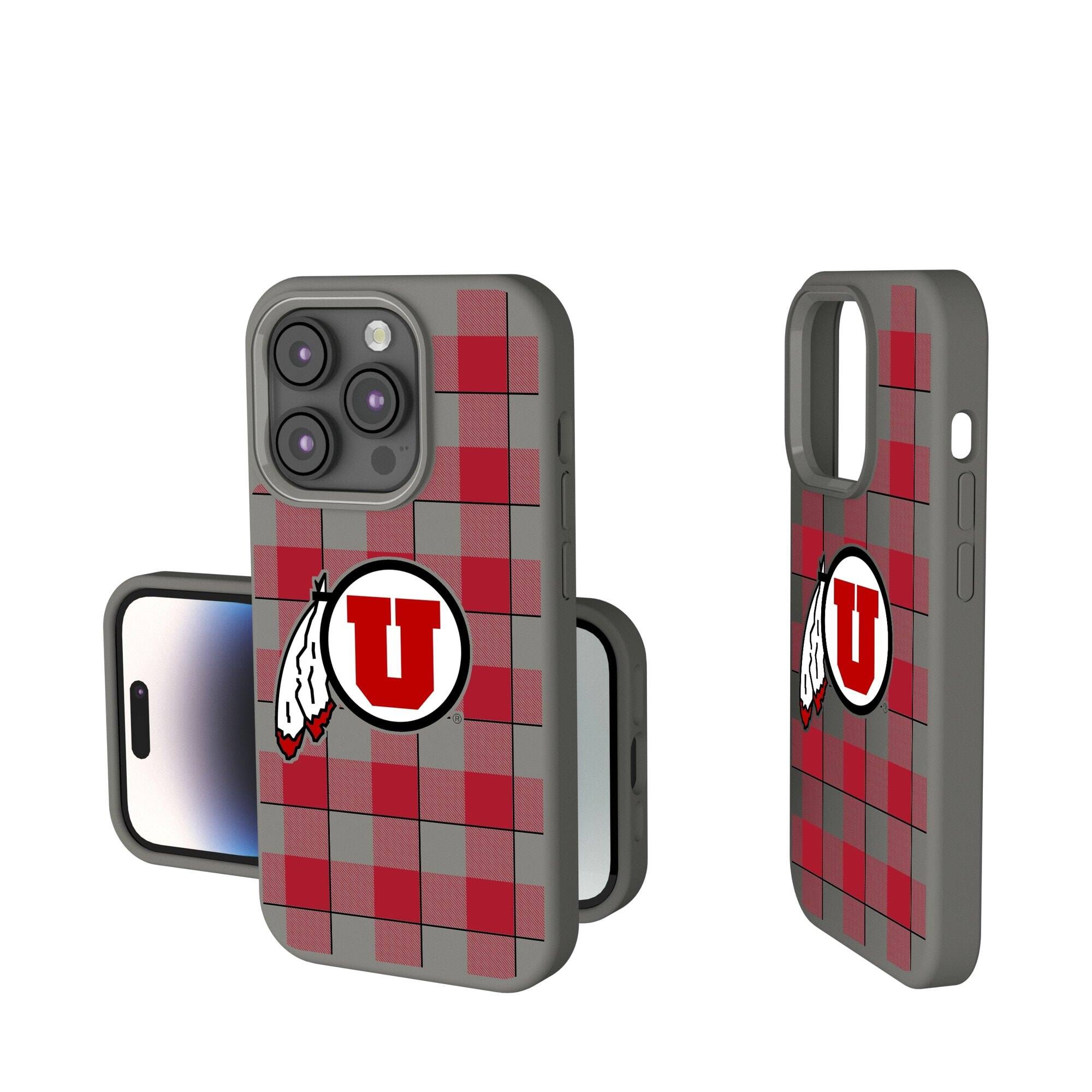 Front. Keyscaper - Utah Utes Plaid Soft Touch iPhone Case - 14 Plus - Gray.