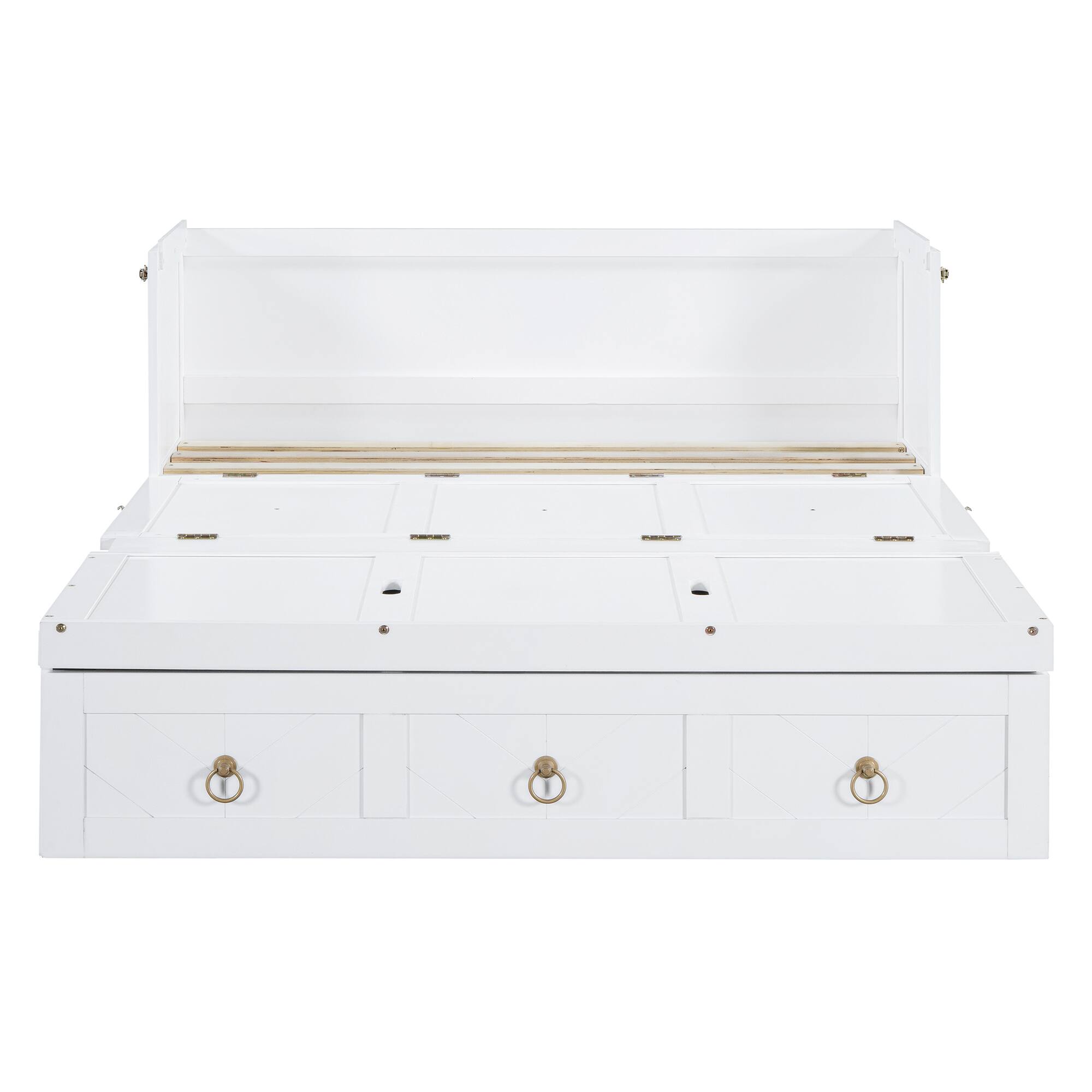 Alt View 7. Tiramisubest - Full Size White Murphy Bed with USB, Drawer - Space-Saving, Sturdy, Easy Assembly - White.