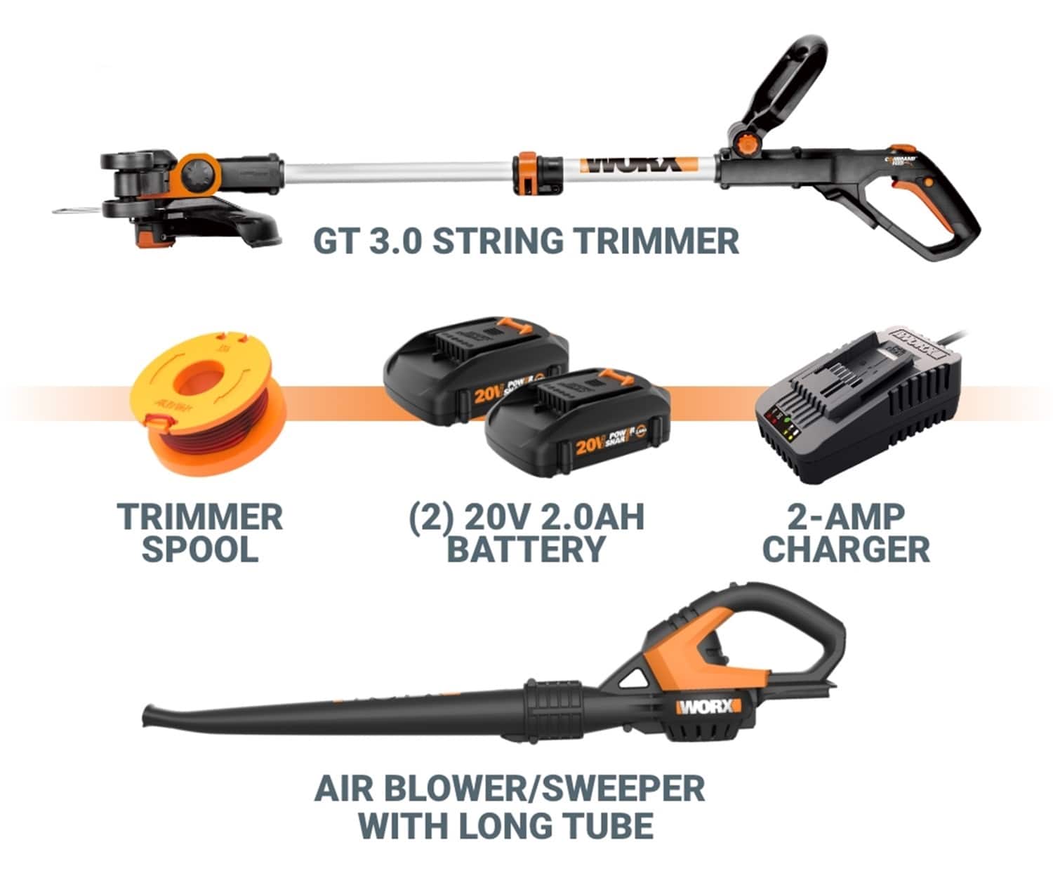 Alt View Zoom 12. WORX - 20V Cordless String Trimmer and Air Blower Combo Kit (2 x 2.0 Ah Batteries & 1 x Charger) - Black.