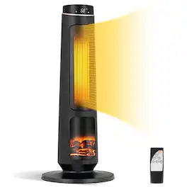 Costway - 1500W Electric Space Heater PTC Fast Heating Ceramic Heater 3D Realistic Flame - Black