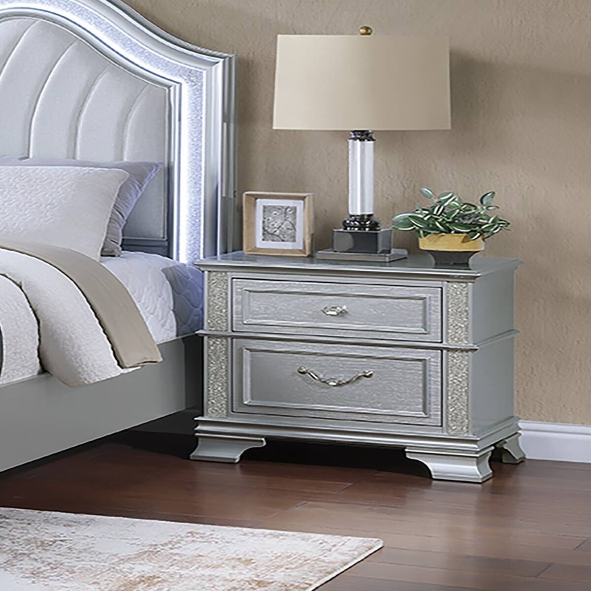 Loheer Two Drawer Nightstand with Glitter Front, 26 Inch Bedroom ...
