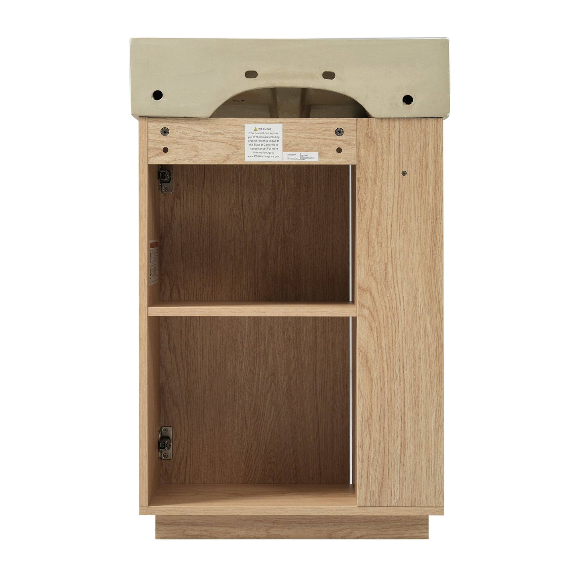 Left. Boyel Living - 21.6 Inch Bathroom Vanity with Ceramic Sink Freestanding Left Door Wood Grain Cabinet Open and Closed Storage - Wood.